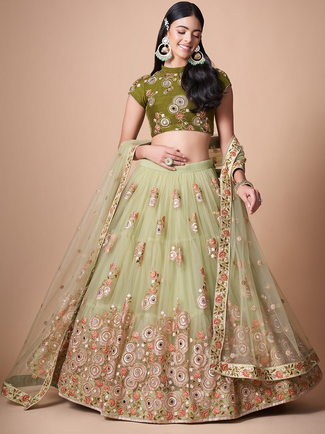 ODETTE Embroidered Beads and Stones Semi-Stitched Lehenga & Unstitched Blouse With Dupatta, Lime green
ODETTE Embroidered Beads and Stones Semi-Stitched Lehenga & Unstitched Blouse With Dupatta, Lime green
