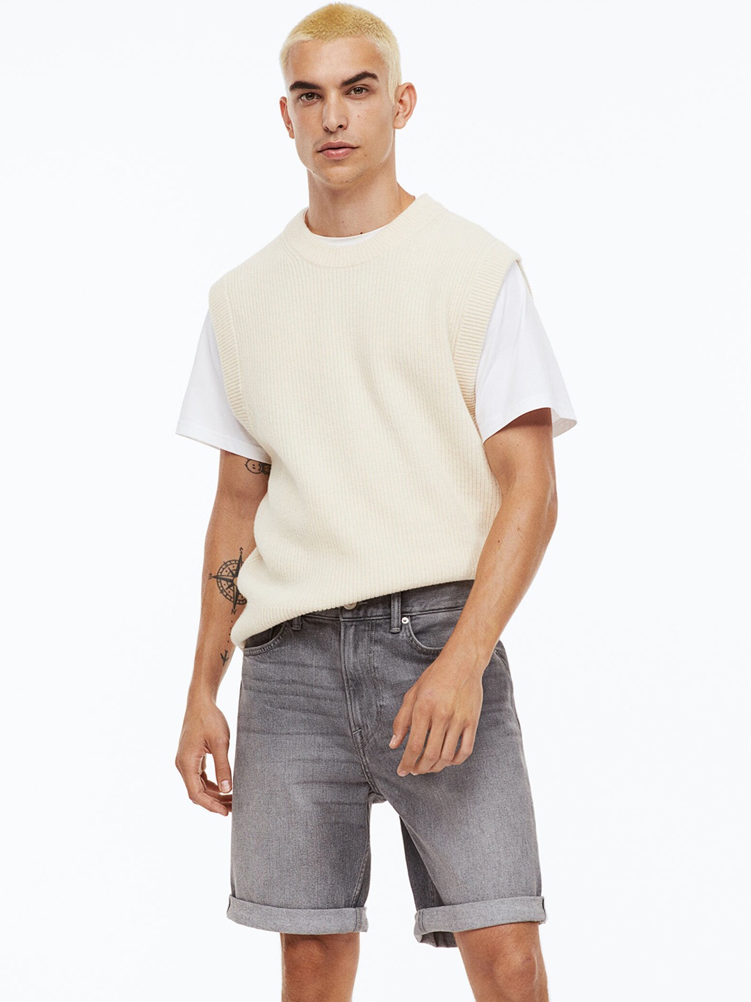 H&M Men Slim Denim Shorts, Grey