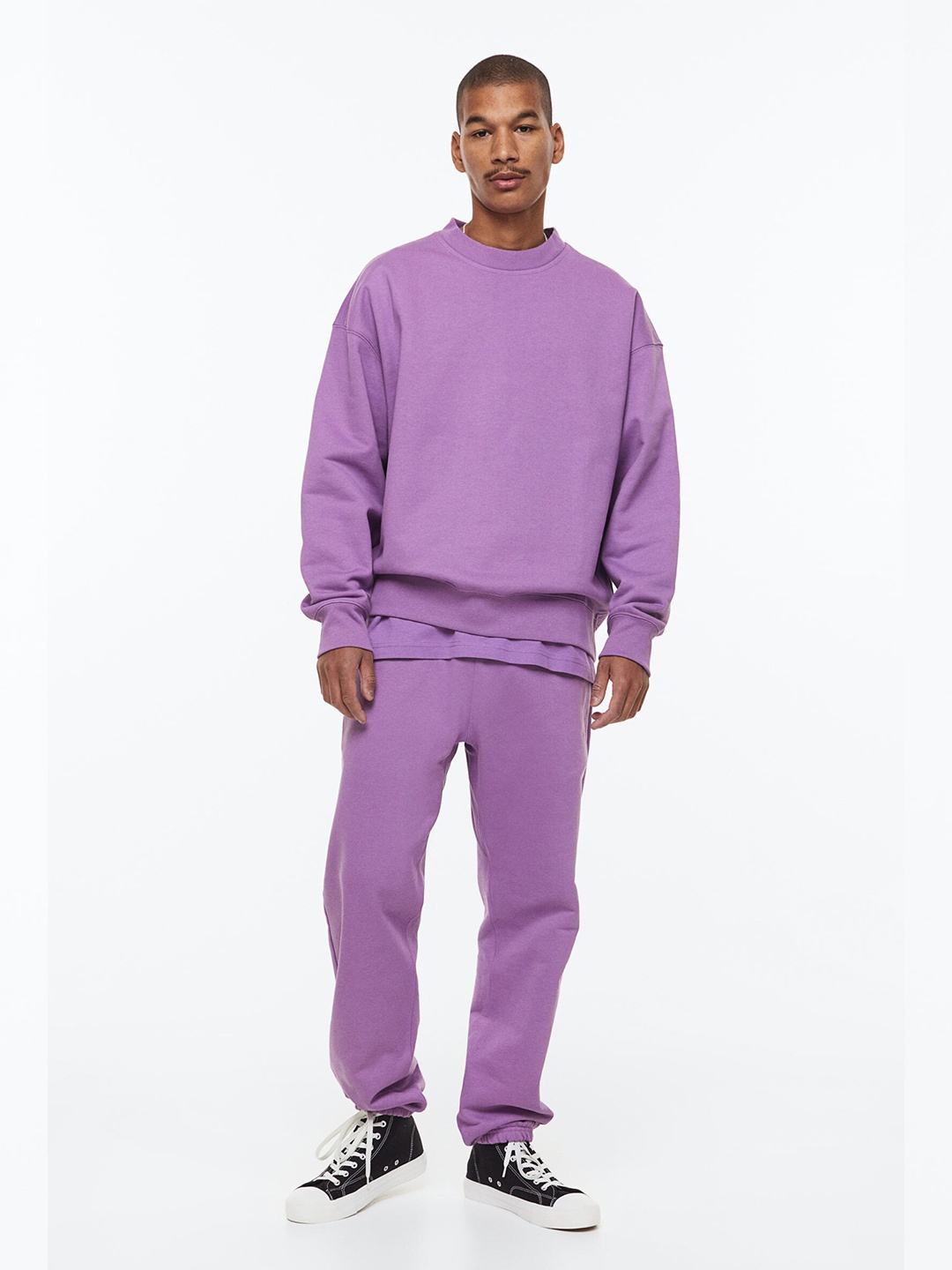 H&M Oversized Fit Pure Cotton Sweatshirt, Purple