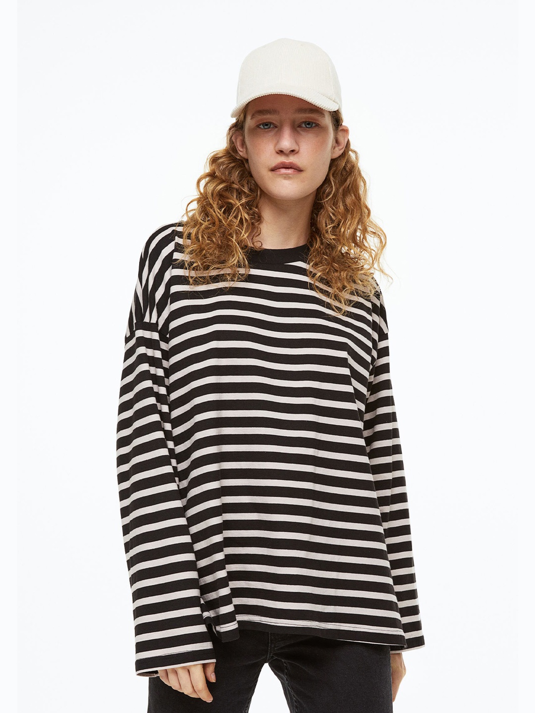 H&M Pure Cotton Oversized Jersey Top, Black