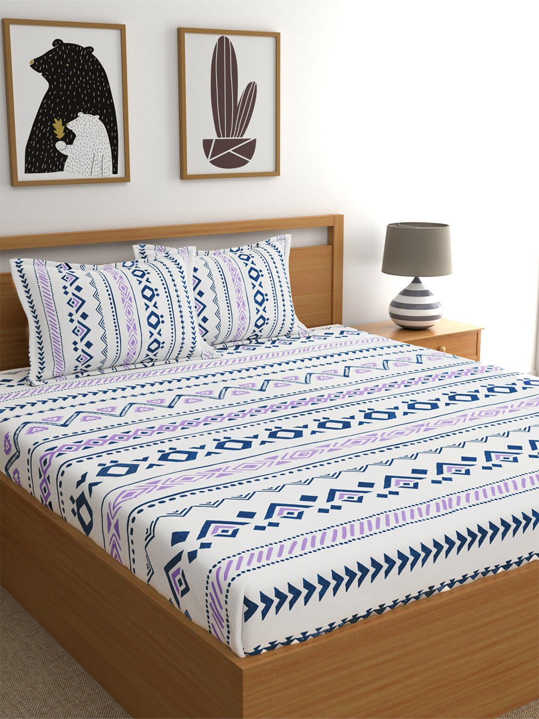 Home Ecstasy Purple & White Printed 140 TC King Cotton Bedsheet with 2 Pillow Covers
Home Ecstasy Purple & White Printed 140 TC King Cotton Bedsheet with 2 Pillow Covers