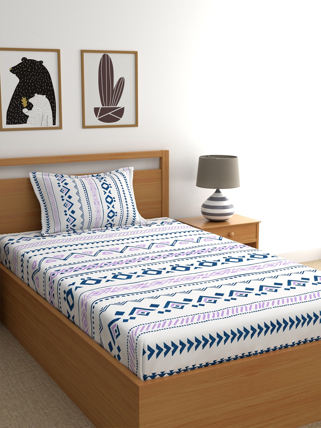 Home Ecstasy White & Purple Geometric 140 TC Cotton Single Bedsheet with 1 Pillow Cover
Home Ecstasy White & Purple Geometric 140 TC Cotton Single Bedsheet with 1 Pillow Cover