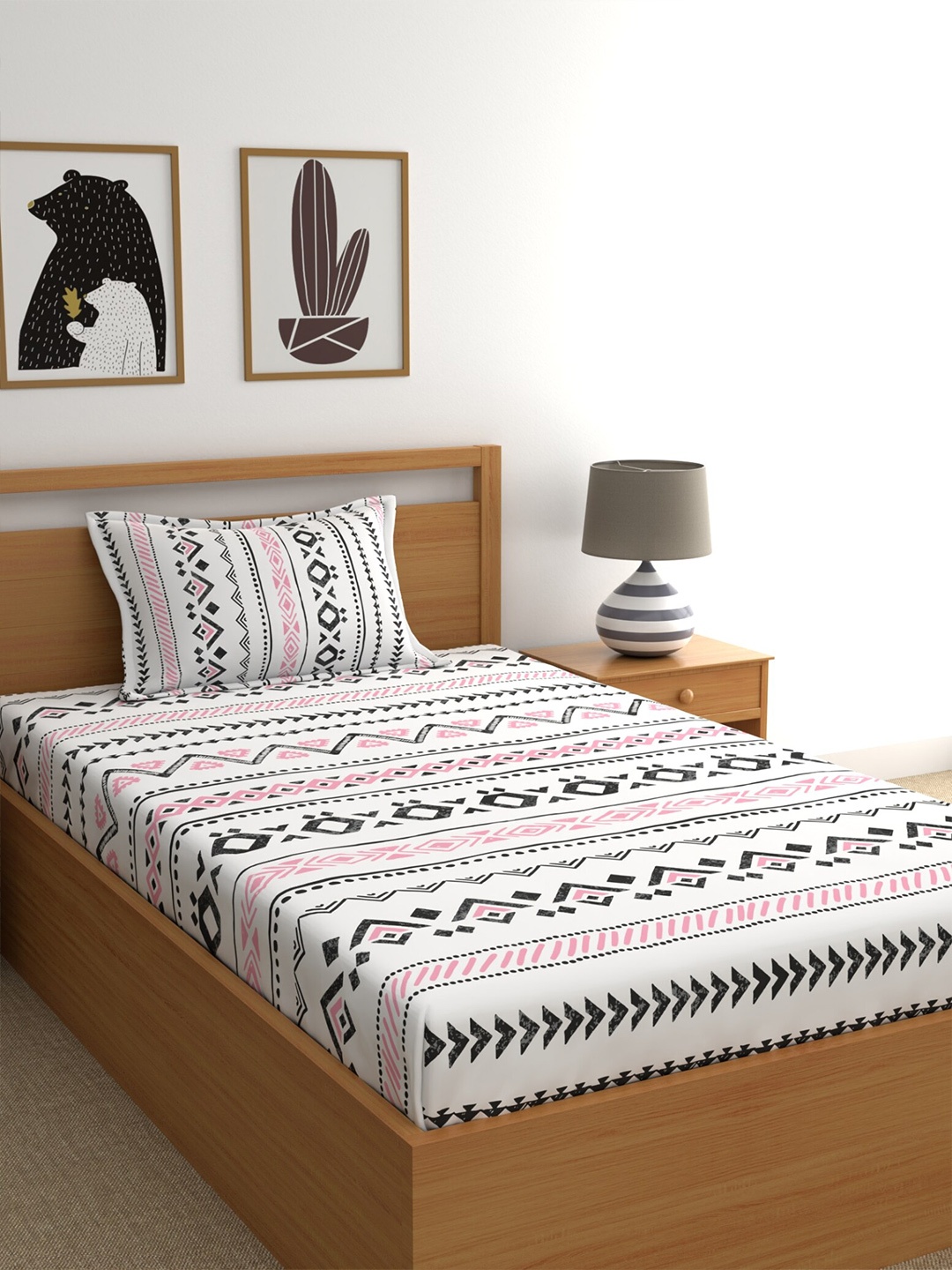 Home Ecstasy White & Pink Geometric 140 TC Cotton Single Bedsheet with 1 Pillow Cover
Home Ecstasy White & Pink Geometric 140 TC Cotton Single Bedsheet with 1 Pillow Cover