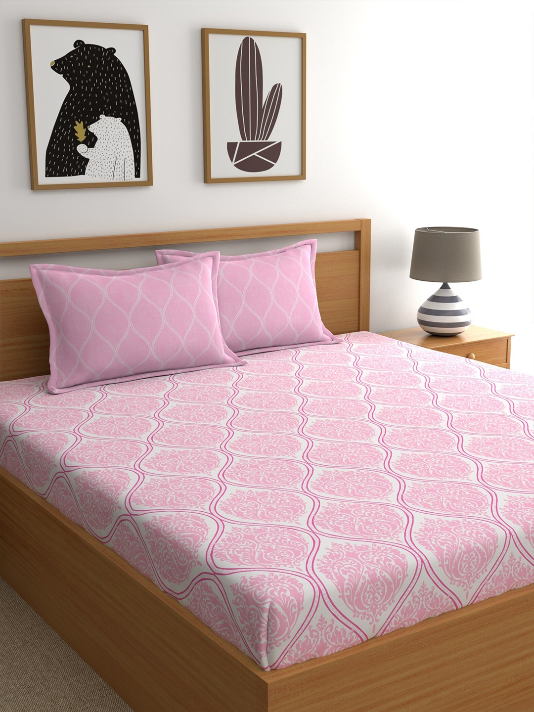Home Ecstasy Pink & White Ethnic Motifs 140 TC King Cotton Bedsheet with 2 Pillow Covers
Home Ecstasy Pink & White Ethnic Motifs 140 TC King Cotton Bedsheet with 2 Pillow Covers