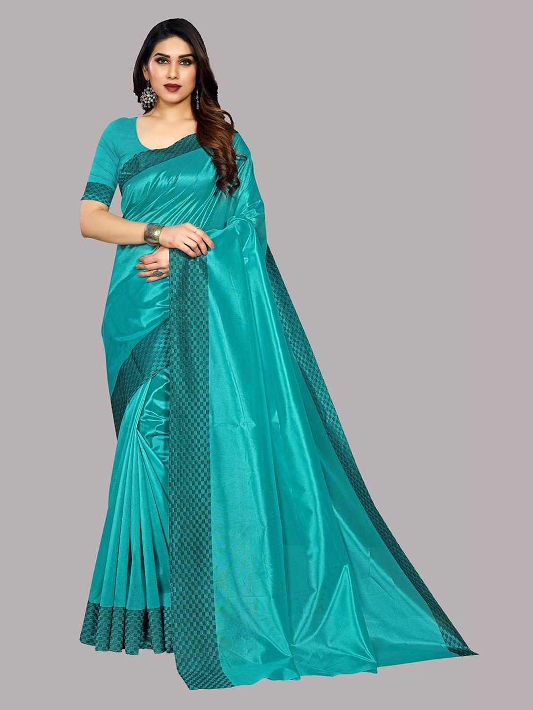 Fashion Basket Solid Saree, Turquoise blue