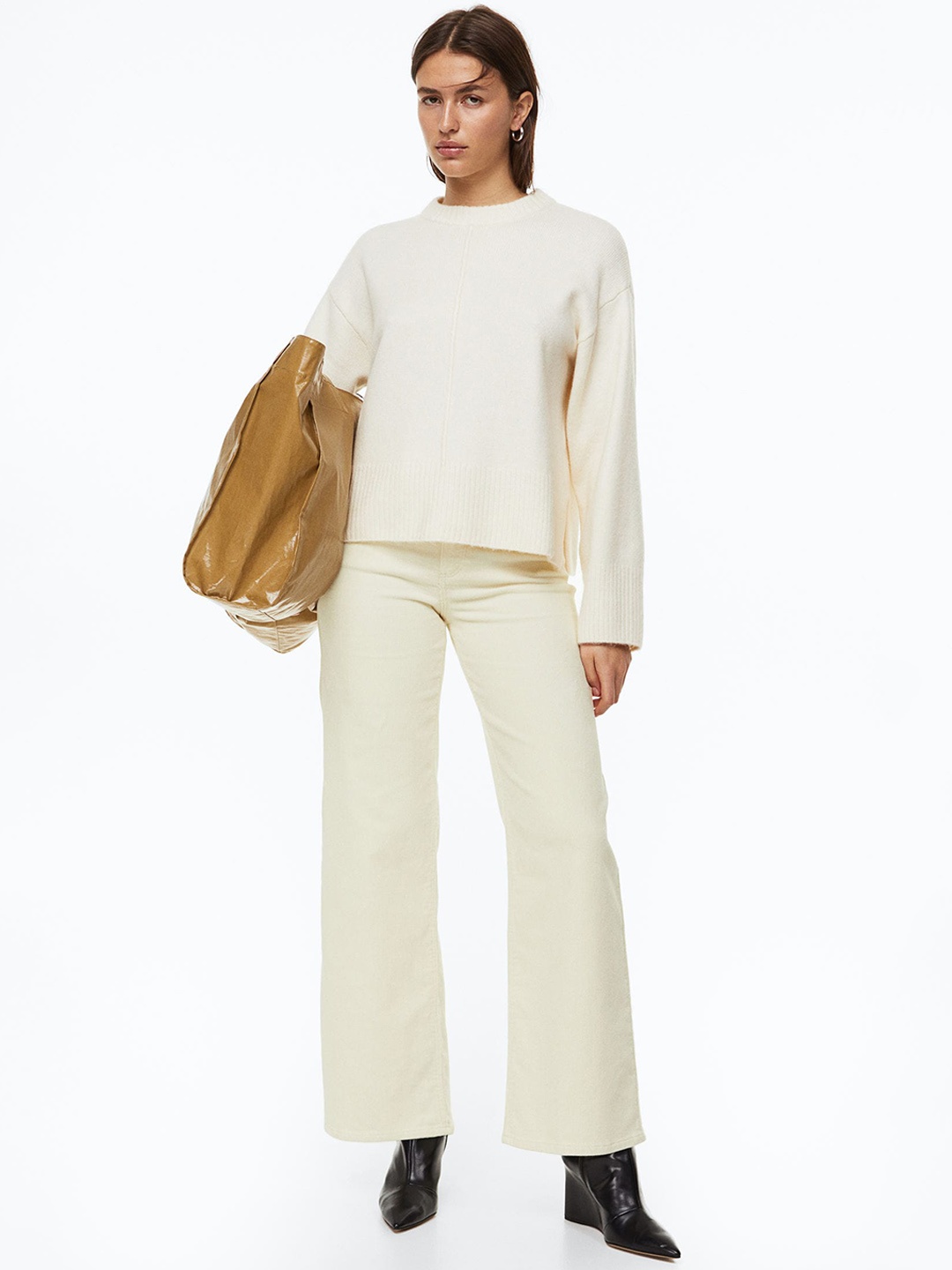 H&M Women Corduroy Trousers, Off white