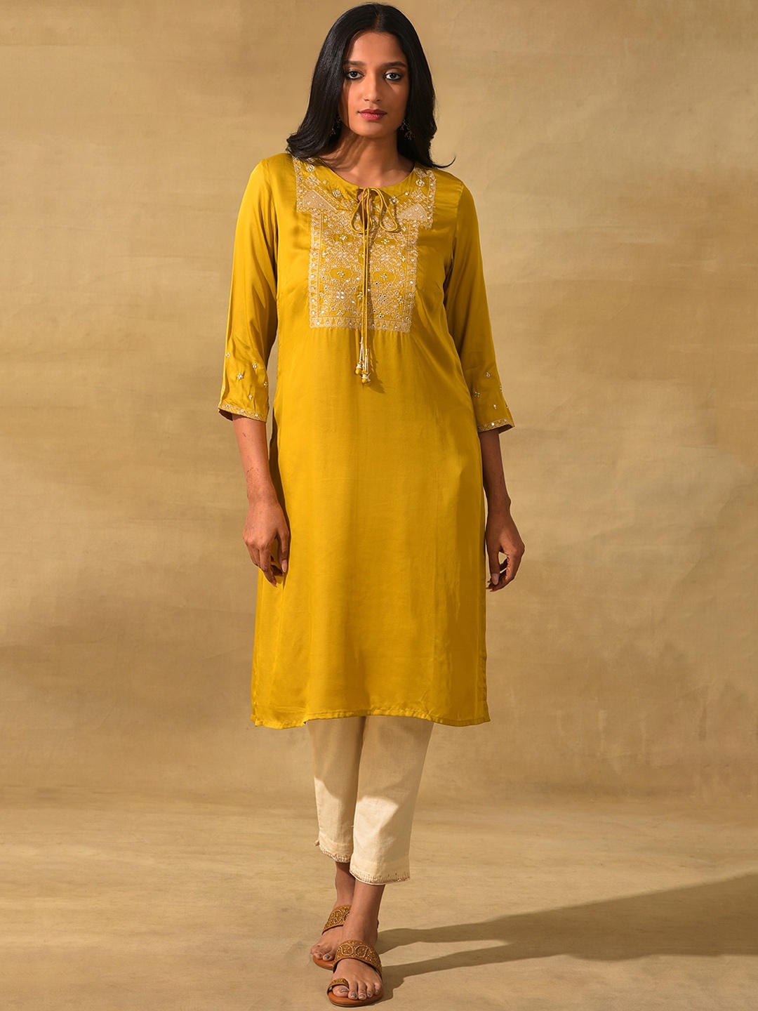 W The Folksong Collection - Yellow Ethnic Motifs Yoke Design Thread Work Floral Kurta
W The Folksong Collection - Yellow Ethnic Motifs Yoke Design Thread Work Floral Kurta