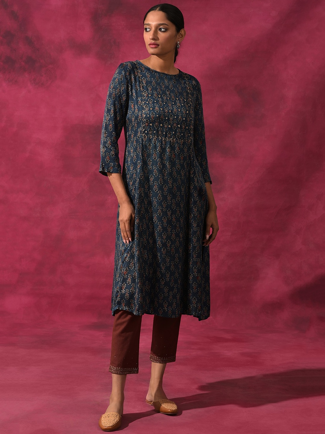 W The Folksong Collection Women Ethnic Motifs Printed Thread Work Indie Prints Kurta, Blue
W The Folksong Collection Women Ethnic Motifs Printed Thread Work Indie Prints Kurta, Blue