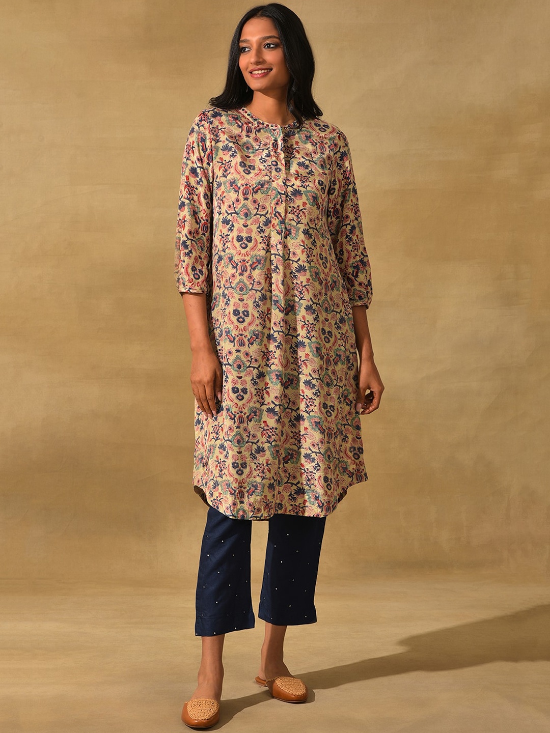 W The Folksong Collection Ethnic Motifs Printed Mirror Work Indie Prints Kurta, Beige
W The Folksong Collection Ethnic Motifs Printed Mirror Work Indie Prints Kurta, Beige