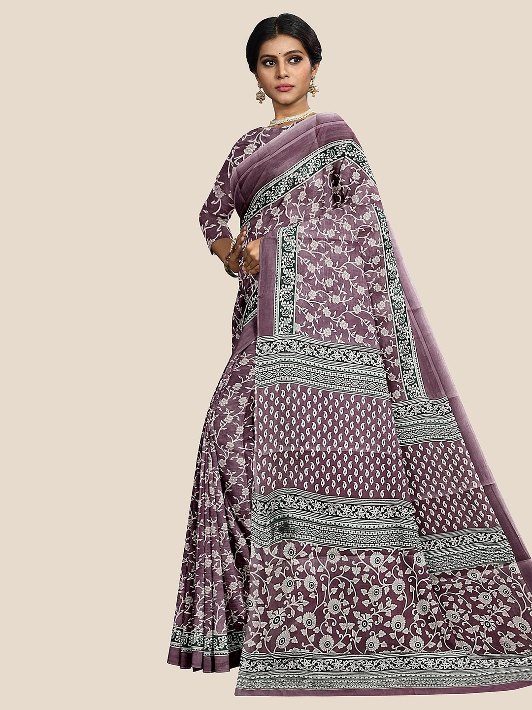 The Chennai Silks Floral Pure Cotton Saree, Purple
