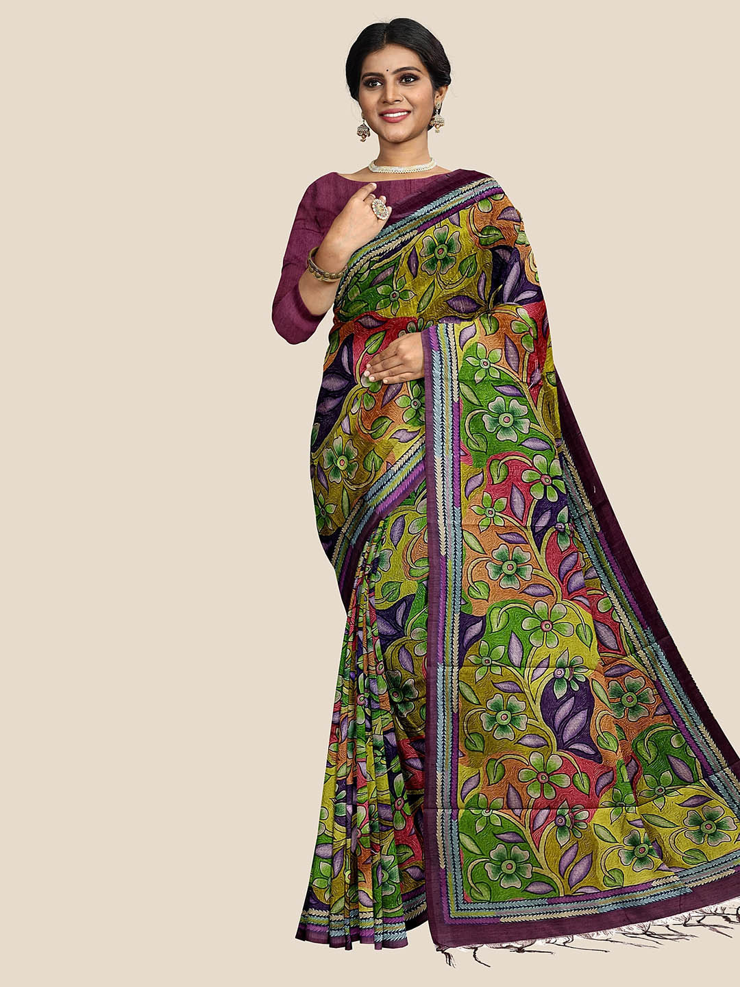 The Chennai Silks Floral Printed Saree, Green 
The Chennai Silks Floral Printed Saree, Green