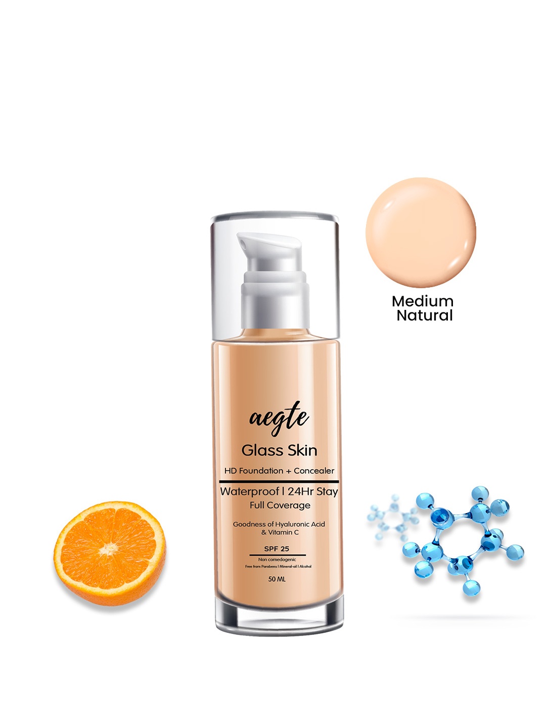 Aegte Glass Skin SPF 25 Matte Liquid HD Foundation & Concealer with Hyaluronic Acid & Vitamin C 30 ml -Medium Natural, Beige
Aegte Glass Skin SPF 25 Matte Liquid HD Foundation & Concealer with Hyaluronic Acid & Vitamin C 30 ml -Medium Natural, Beige