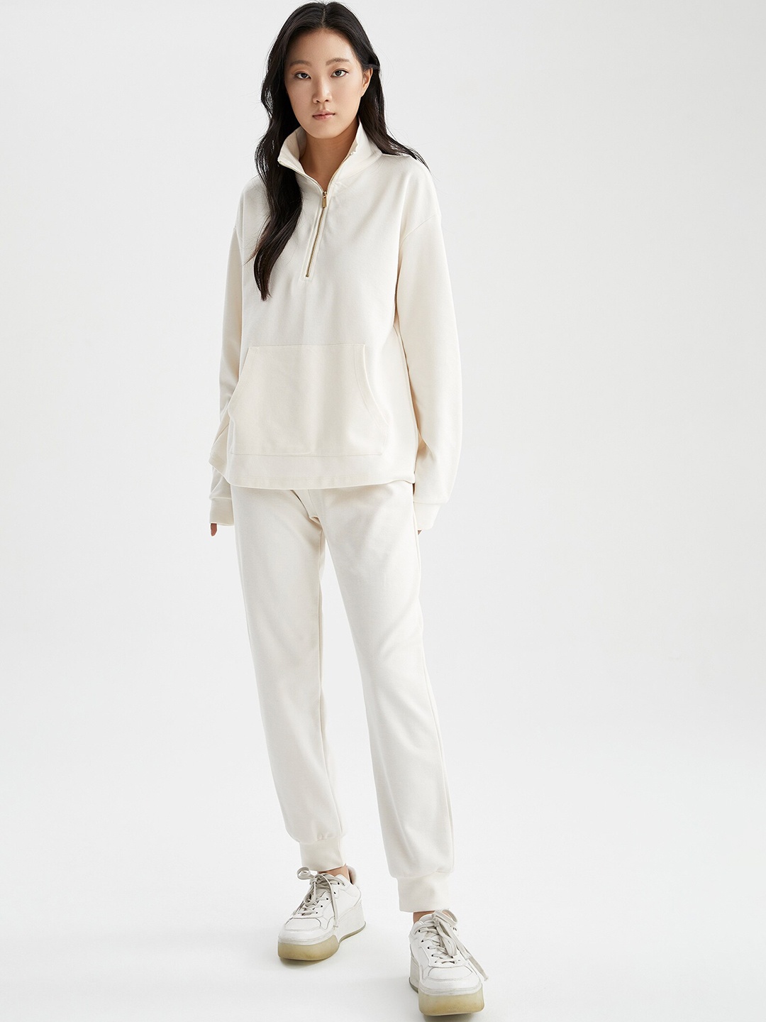 DeFacto Women Mid Rise Joggers, Off white
