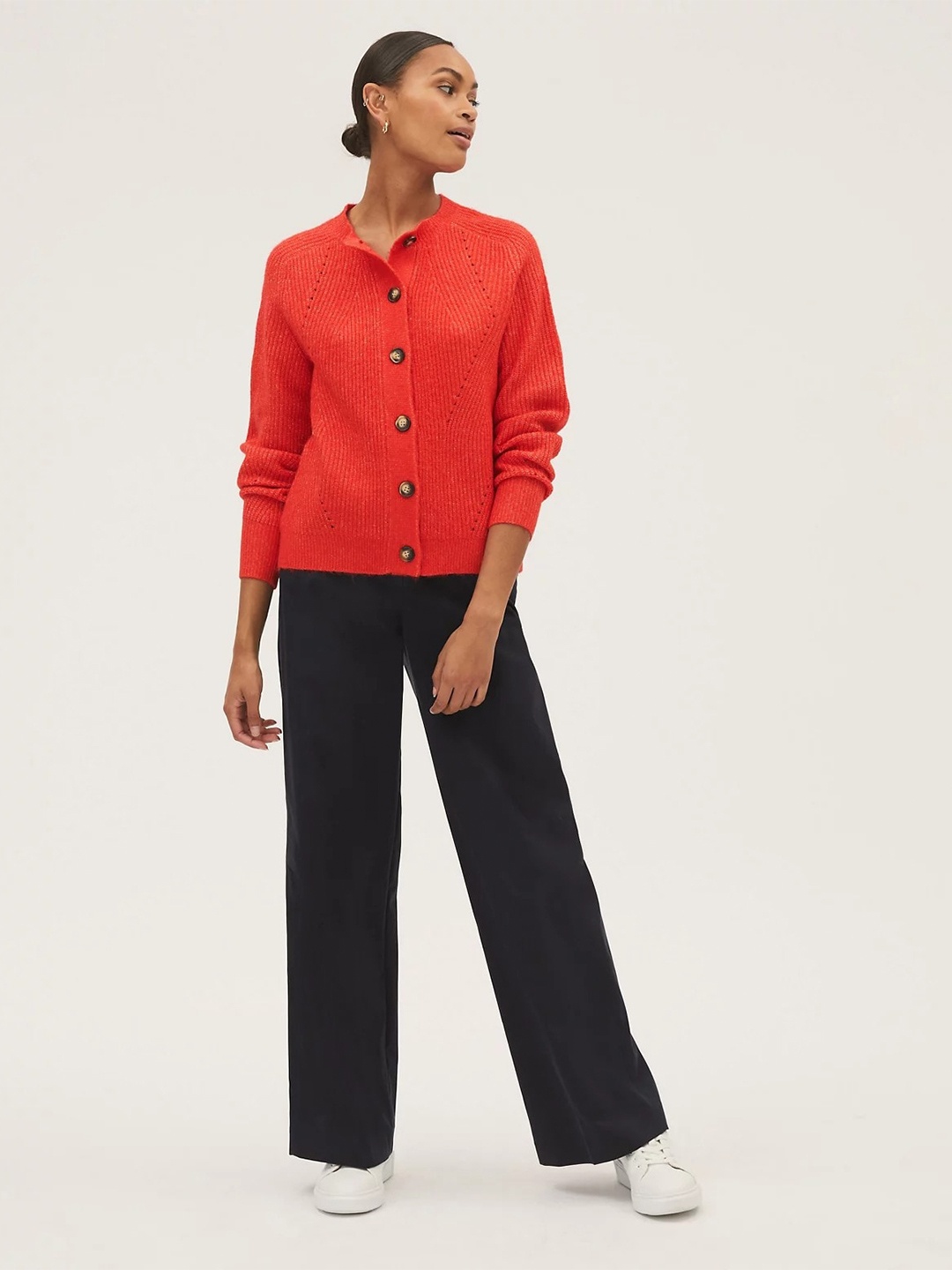 Marks & Spencer Women Ribbed Cardigan, Red