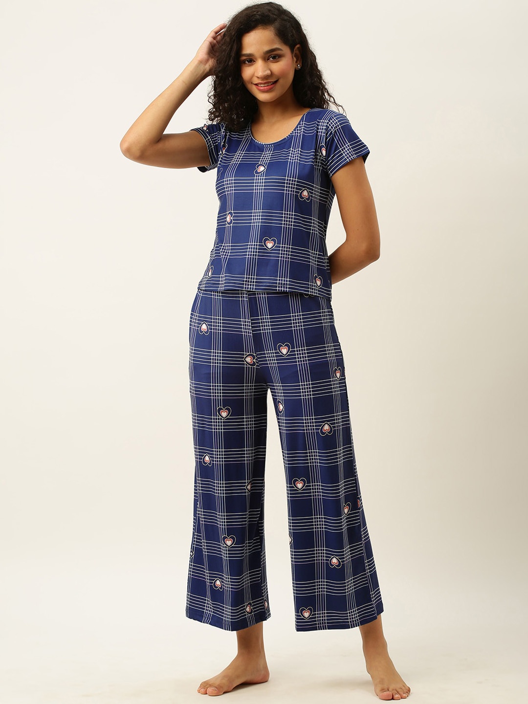 ZOLA Women Checked Night suit, Blue