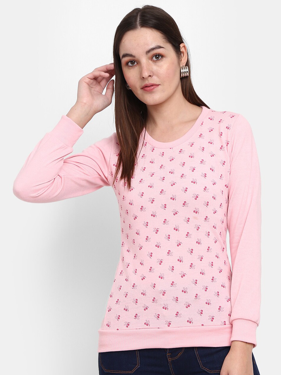 V-Mart Women Printed Sweatshirt, Pink
