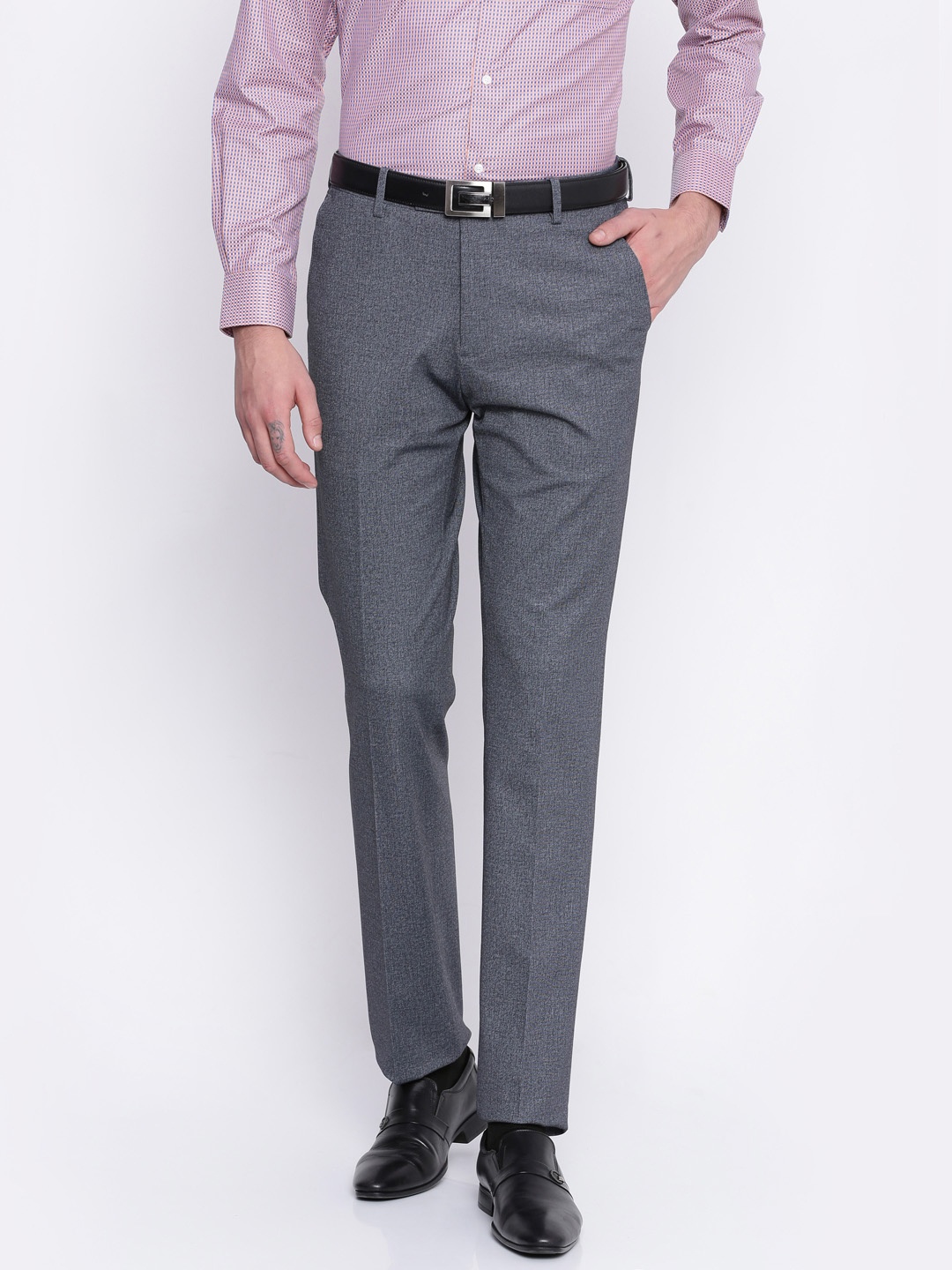 Arrow Men Grey Tapered Fit Solid Formal Trousers