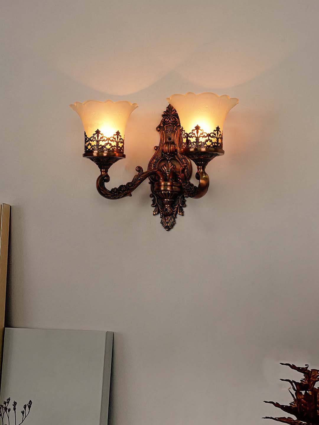 Fos Lighting Antique Copper-Toned & White 2-Lights Wall Lamp With Translucent Glass Shades
Fos Lighting Antique Copper-Toned & White 2-Lights Wall Lamp With Translucent Glass Shades
