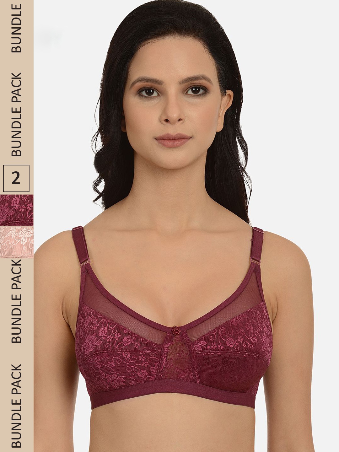 mod & shy Pack of 2 Floral Non Padded Medium Coverage Bra, Assorted