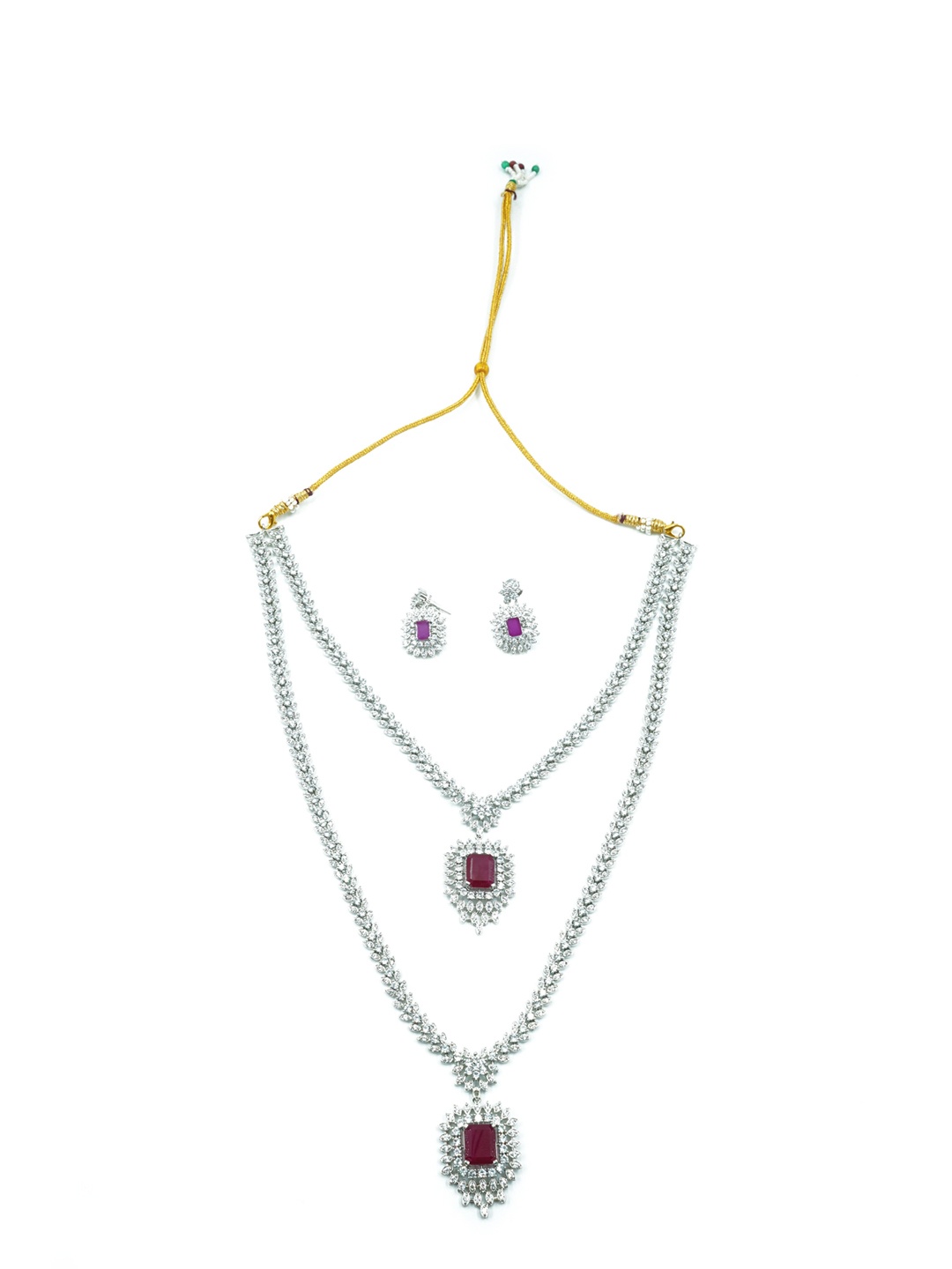 GRIIHAM Silver-Plated AD Stone Studded Jewellery Set