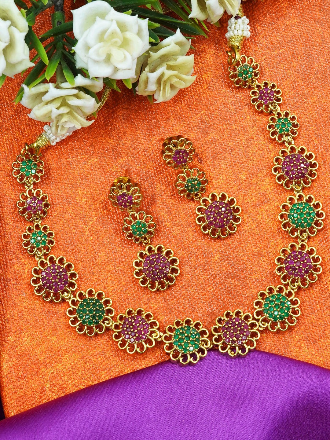 GRIIHAM Gold-Plated Cubic Zirconia Studded Jewellery Set
