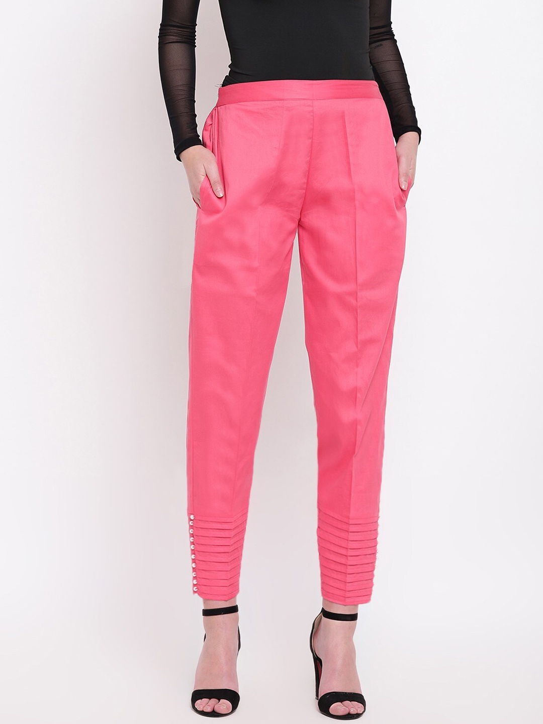 RIVI Women Cotton Original Easy Wash Trousers, Pink