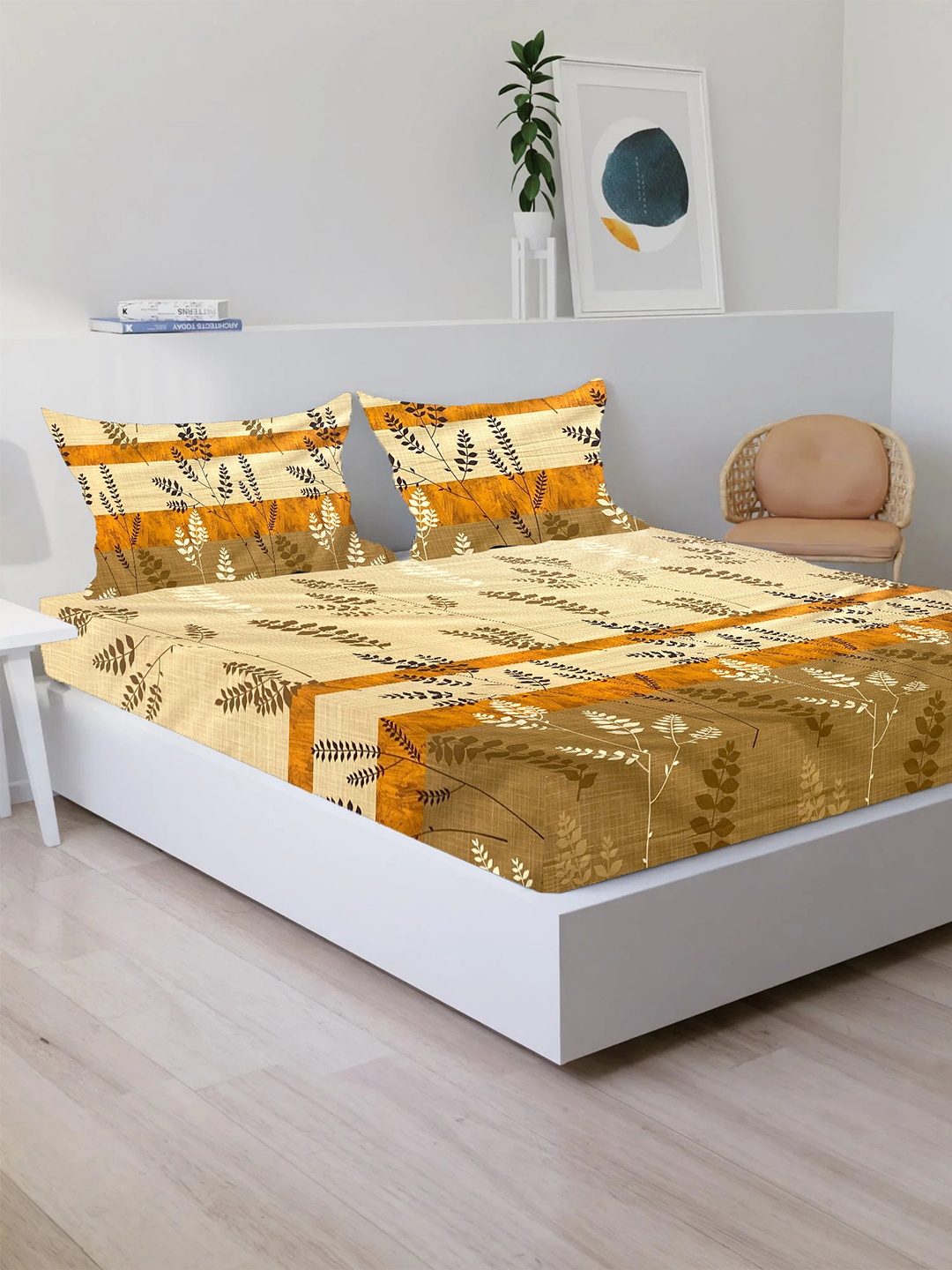 Sleeping Owls- because your sleep matters Beige & Mustard Floral 210 TC King Bedsheet with 2 Pillow Covers
Sleeping Owls- because your sleep matters Beige & Mustard Floral 210 TC King Bedsheet with 2 Pillow Covers