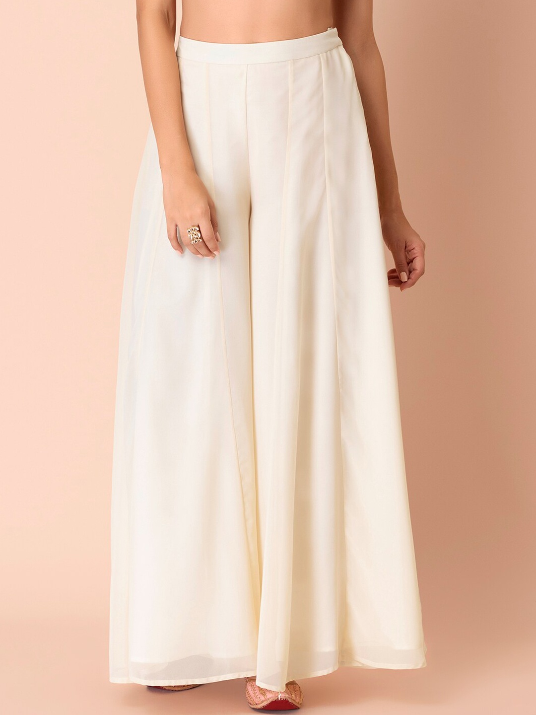 INDYA Women Flared Palazzos, White