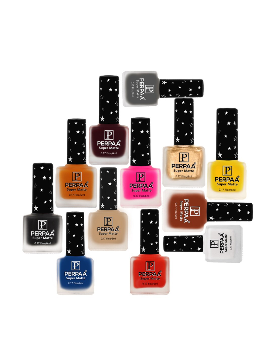 PERPAA Set of 12 Super Matte Quick-Dry & Long Lasting Matte Nail Polish 6ml each- Combo 37, Multi
PERPAA Set of 12 Super Matte Quick-Dry & Long Lasting Matte Nail Polish 6ml each- Combo 37, Multi