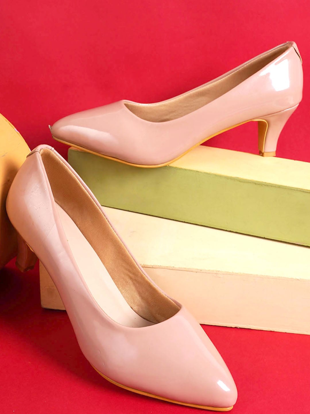 Cogner Pointed Toe Kitten Pumps, Pink