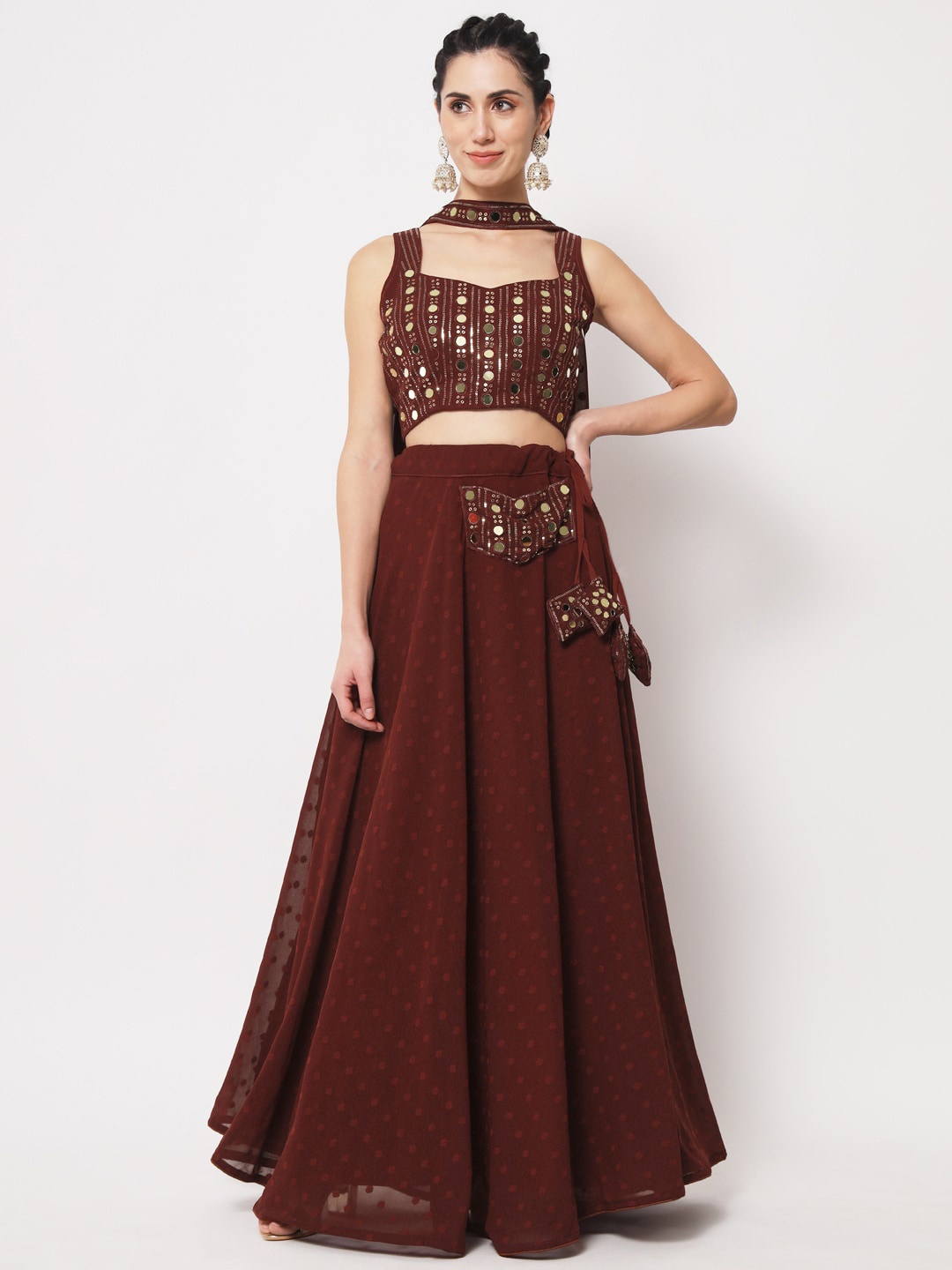 SHUBHKALA Embellished Mirror Work Semi-Stitched Lehenga & Unstitched Blouse With Dupatta, Rust
SHUBHKALA Embellished Mirror Work Semi-Stitched Lehenga & Unstitched Blouse With Dupatta, Rust