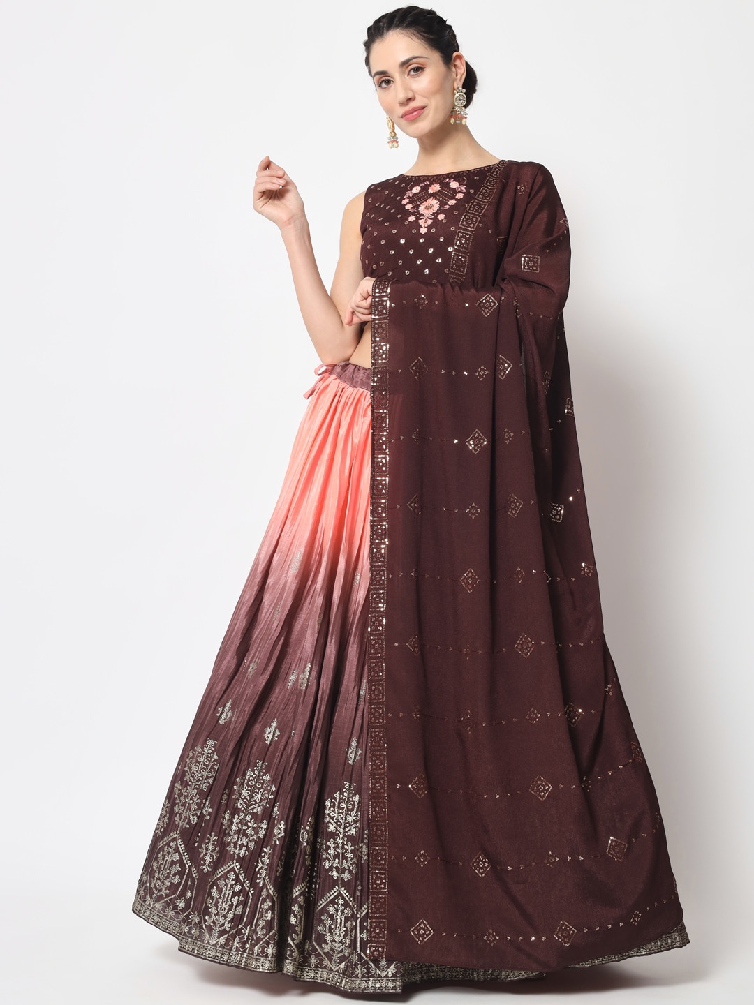 SHUBHKALA Embroidered Sequinned Semi-Stitched Lehenga & Unstitched Blouse With, Brown
SHUBHKALA Embroidered Sequinned Semi-Stitched Lehenga & Unstitched Blouse With, Brown