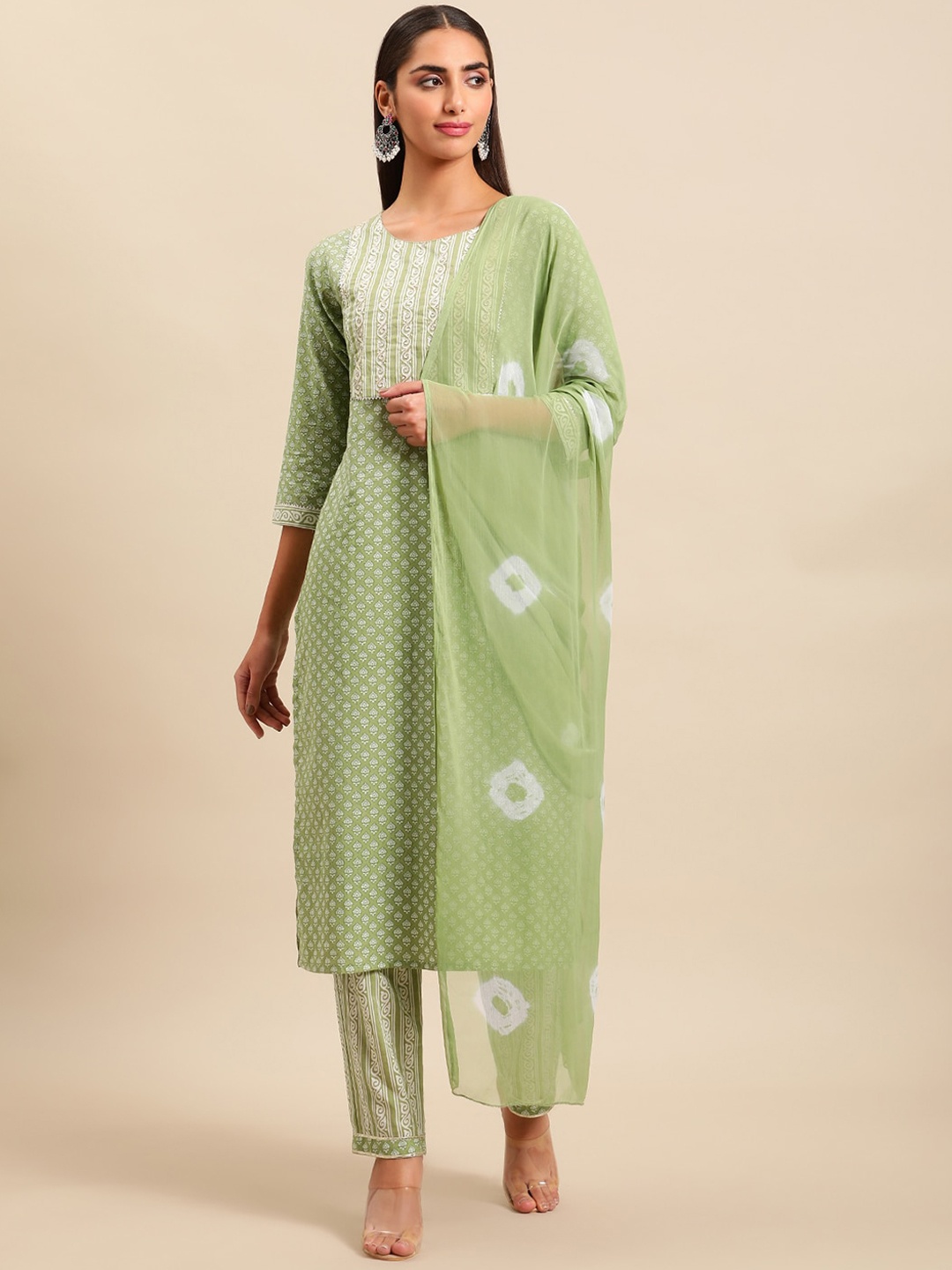 Sangria Women Ethnic Motifs Printed Gotta Patti Pure Cotton Kurta with Trousers & Dupatta, Green
Sangria Women Ethnic Motifs Printed Gotta Patti Pure Cotton Kurta with Trousers & Dupatta, Green