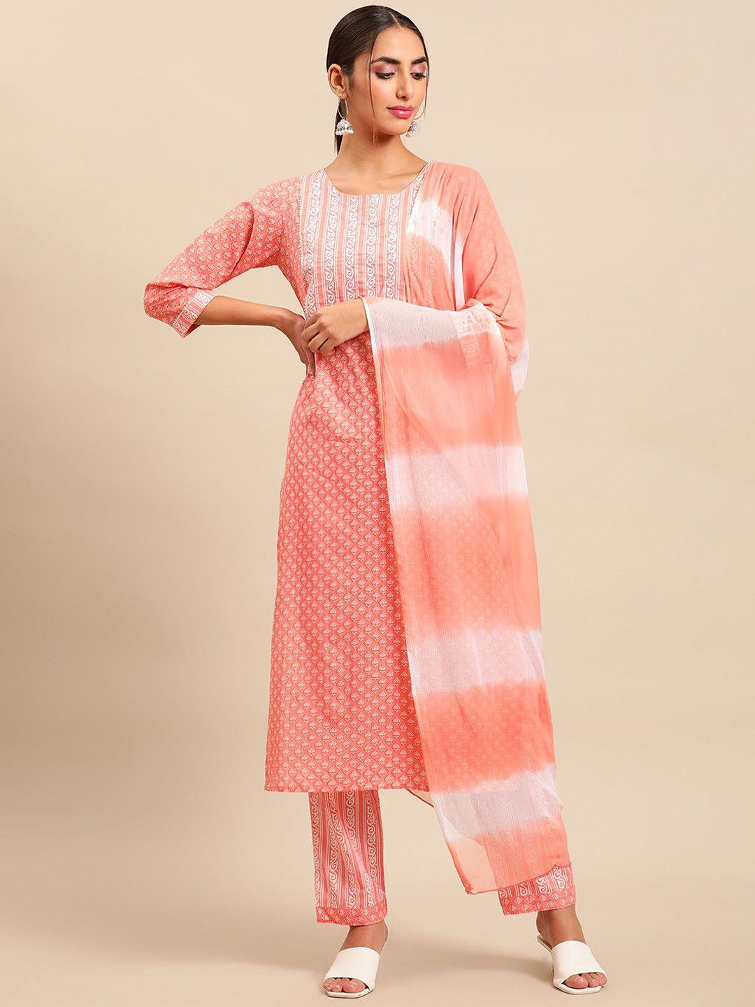 Sangria Women Ethnic Motifs Printed Gotta Patti Pure Cotton Kurta with Trousers & Dupatta, Coral
Sangria Women Ethnic Motifs Printed Gotta Patti Pure Cotton Kurta with Trousers & Dupatta, Coral