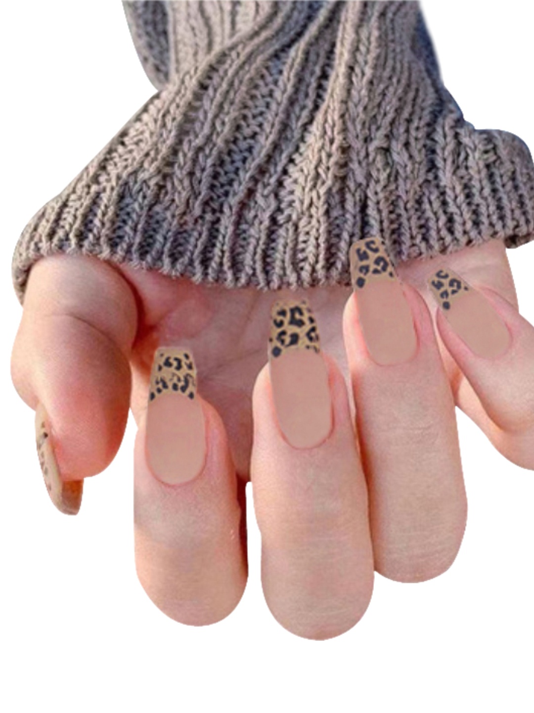 Secret Lives 24 Pieces Matte French Leopard Fake Nails Extension, Beige