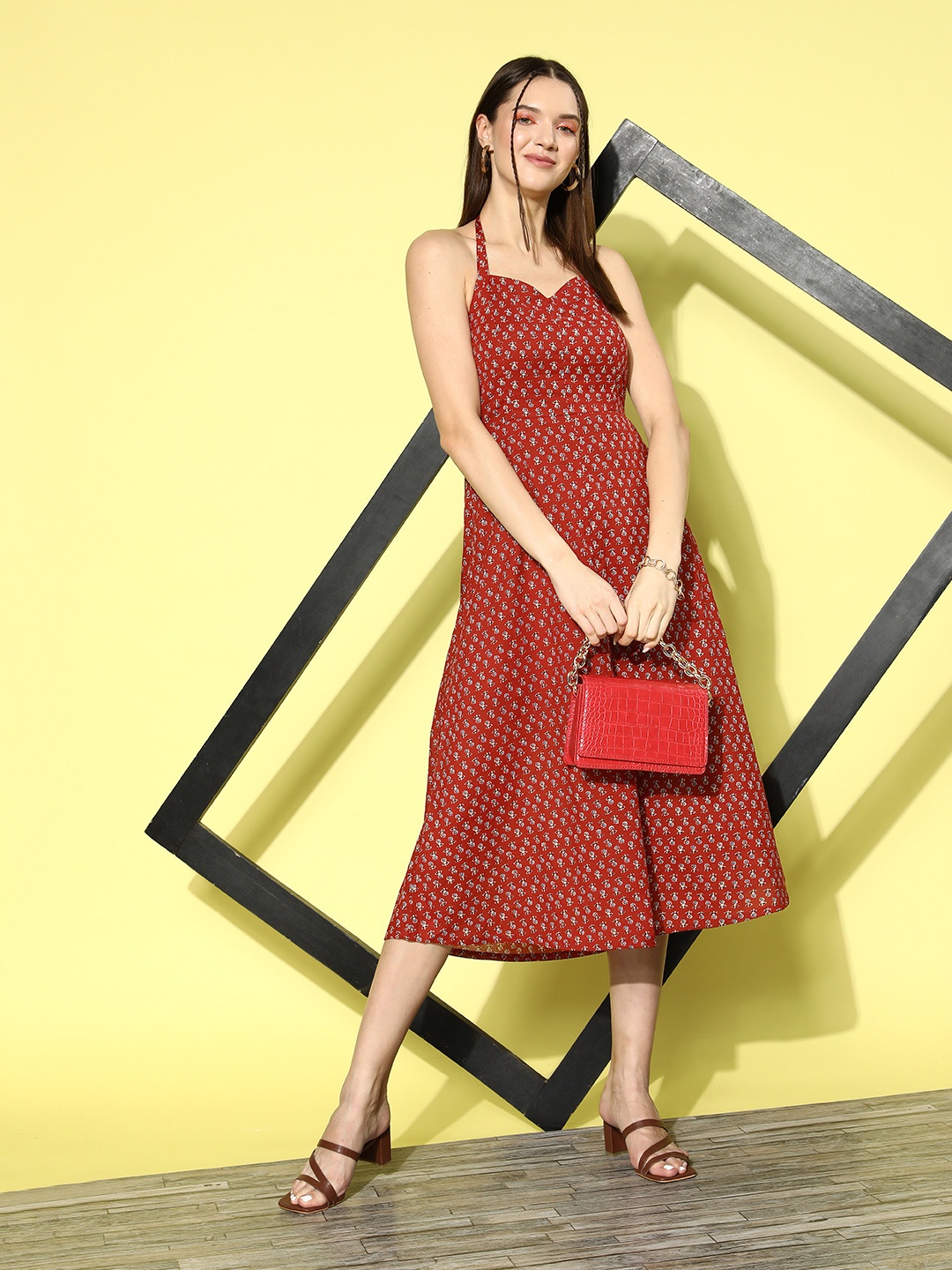 HERE&NOW Rust Red Halter Neck Smocked Heritage Revived Pure Cotton A-line Ethnic Dress
HERE&NOW Rust Red Halter Neck Smocked Heritage Revived Pure Cotton A-line Ethnic Dress