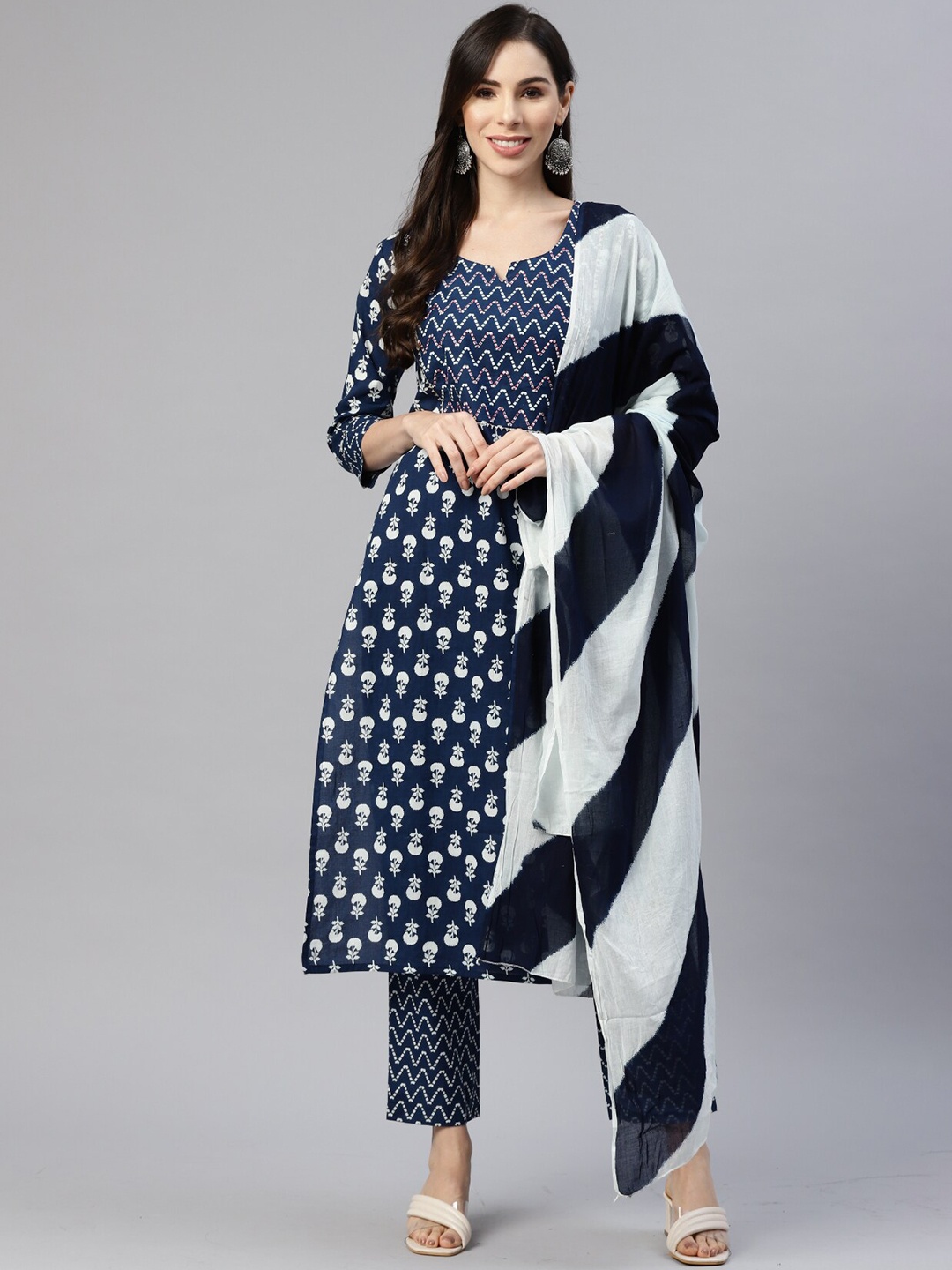 KALINI Floral Printed Thread Work Pure Cotton Kurta with Trousers & With Dupatta, Blue
KALINI Floral Printed Thread Work Pure Cotton Kurta with Trousers & With Dupatta, Blue