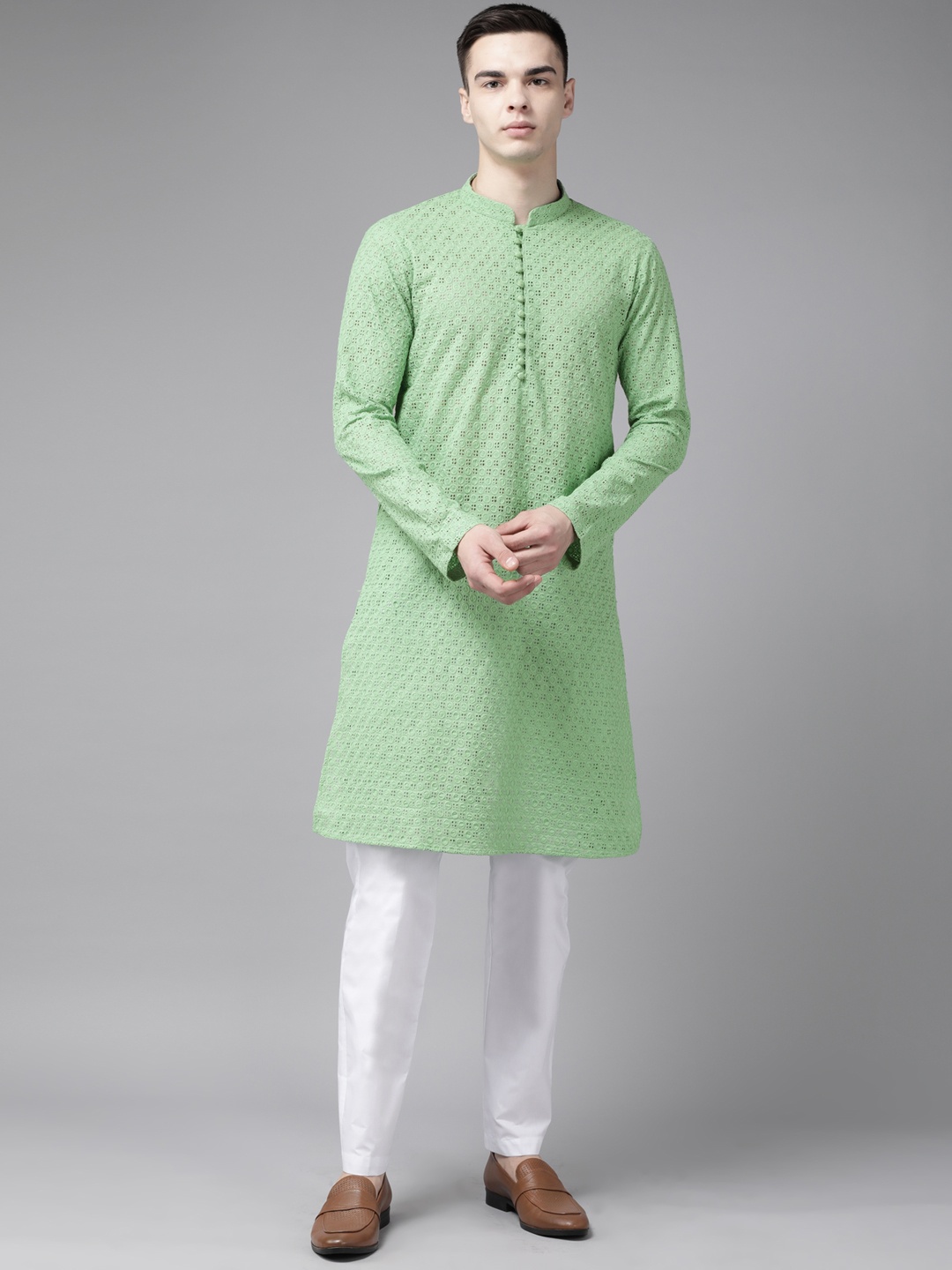 See Designs Men Ethnic Motifs Embroidered Chikankari Pure Cotton Kurta With Pyjamas, Green
See Designs Men Ethnic Motifs Embroidered Chikankari Pure Cotton Kurta With Pyjamas, Green