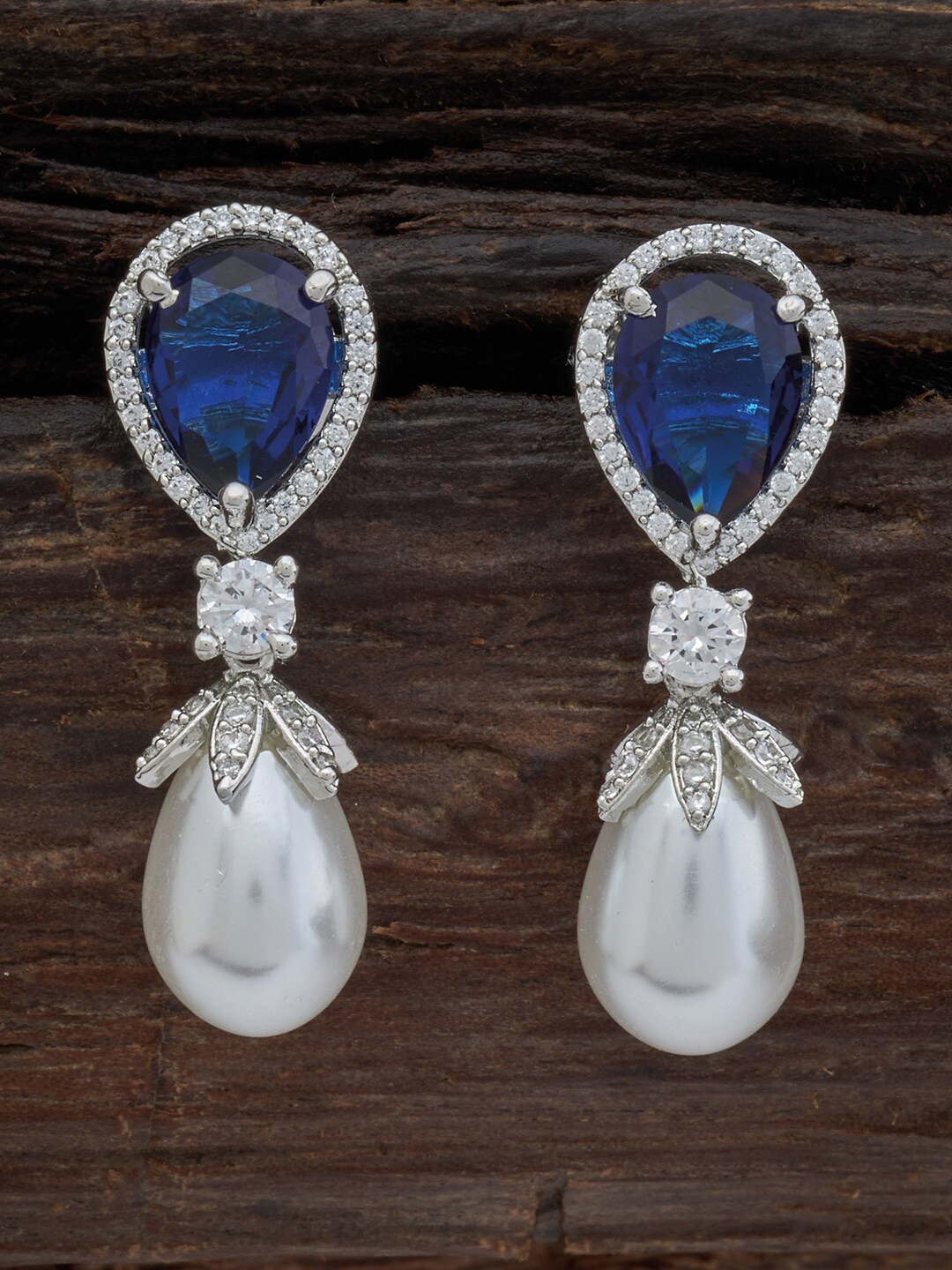Kushal's Fashion Jewellery Rhodium-Plated Cubic Zirconia Teardrop Shaped Drop Earrings, Navy blue
Kushal's Fashion Jewellery Rhodium-Plated Cubic Zirconia Teardrop Shaped Drop Earrings, Navy blue