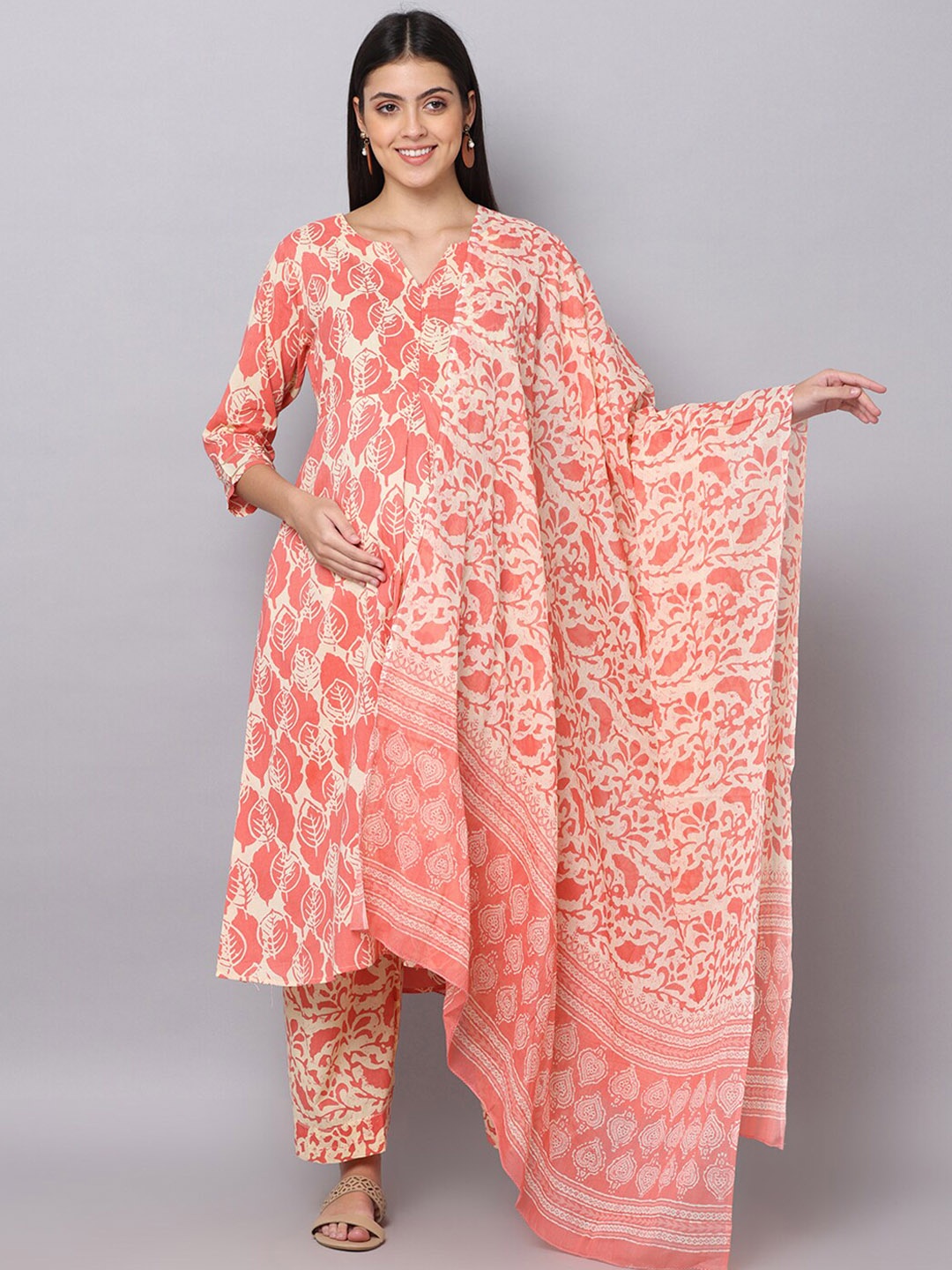 The Mom Store Women Ethnic Motifs Printed Pure Cotton Kurta with Palazzos & With Dupatta, Peach
The Mom Store Women Ethnic Motifs Printed Pure Cotton Kurta with Palazzos & With Dupatta, Peach