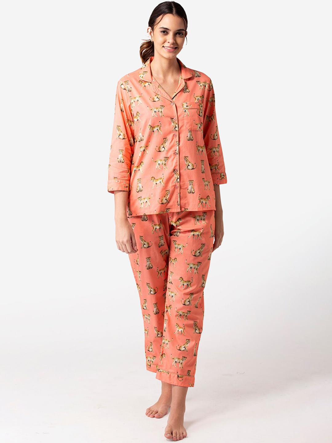 Bellofox Women Printed Night suit, Peach