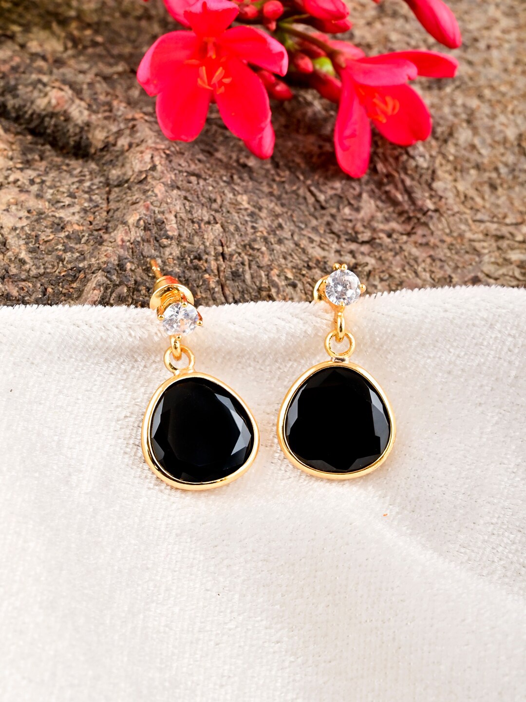 Tistabene Gold-Plated Contemporary Drop Earrings, Black