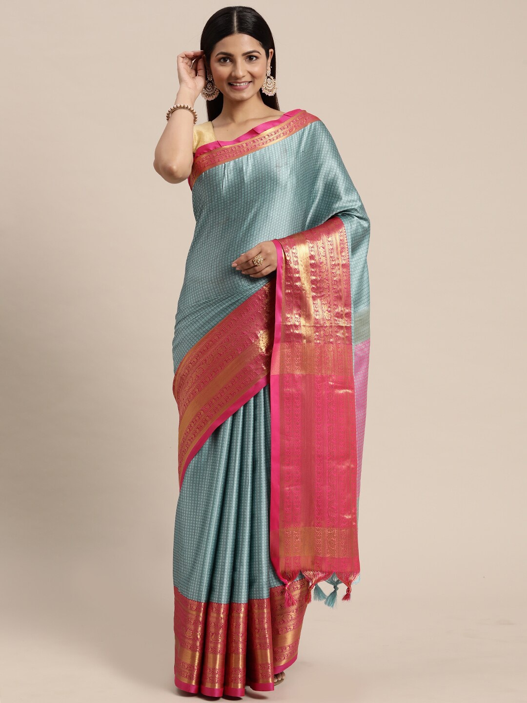 WILORI Woven Design Zari Maheshwari Saree, Blue