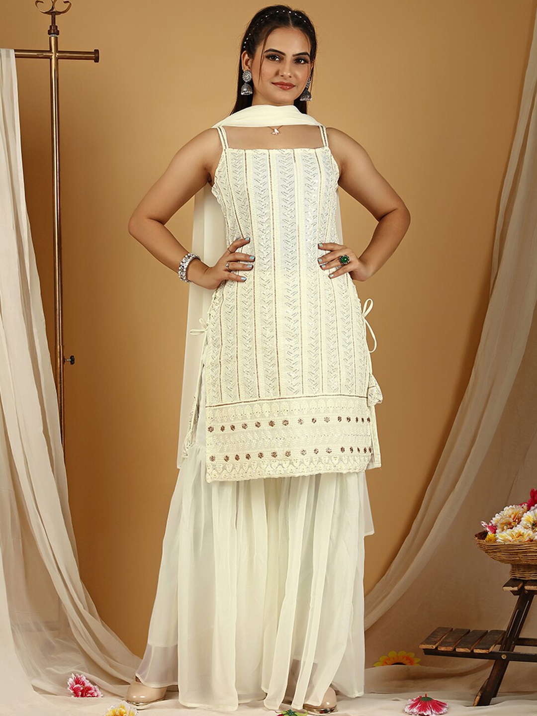 Vidraa Western Store Women Ethnic Motifs Embroidered Kurta with Sharara & Dupatta, Cream
Vidraa Western Store Women Ethnic Motifs Embroidered Kurta with Sharara & Dupatta, Cream