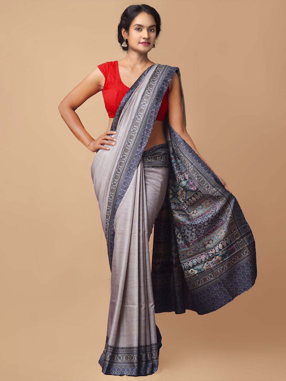 Unnati Silks Block Print Saree, Grey
