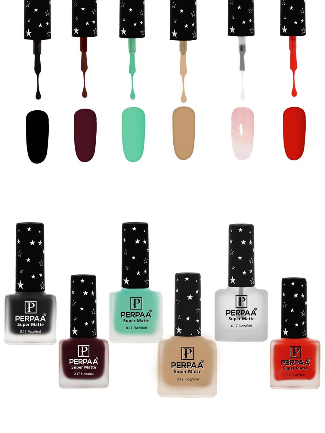 PERPAA Set of 6 Super Matte Quick-Dry & Long Lasting Nail Polish - 6 ml Each, Black
PERPAA Set of 6 Super Matte Quick-Dry & Long Lasting Nail Polish - 6 ml Each, Black