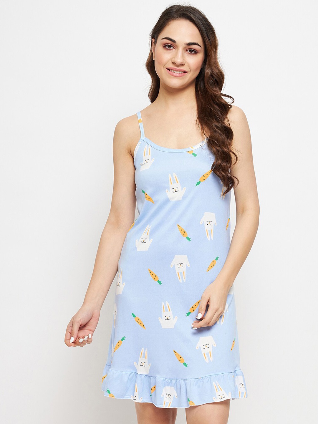 Camey Graphic Printed Shoulder Strap Nightdress, Blue