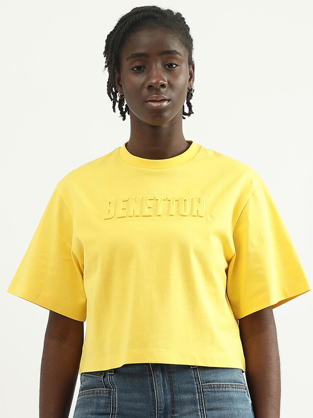 United Colors of Benetton Women Embossed Lettering Round Neck Cotton T-shirt, Yellow
United Colors of Benetton Women Embossed Lettering Round Neck Cotton T-shirt, Yellow