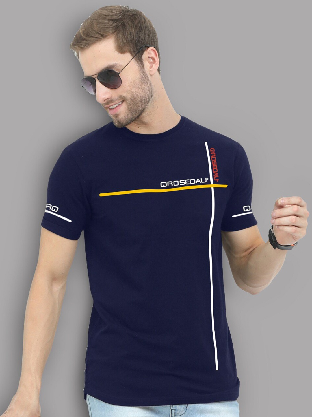 REYA Men Cotton T-shirt, Blue