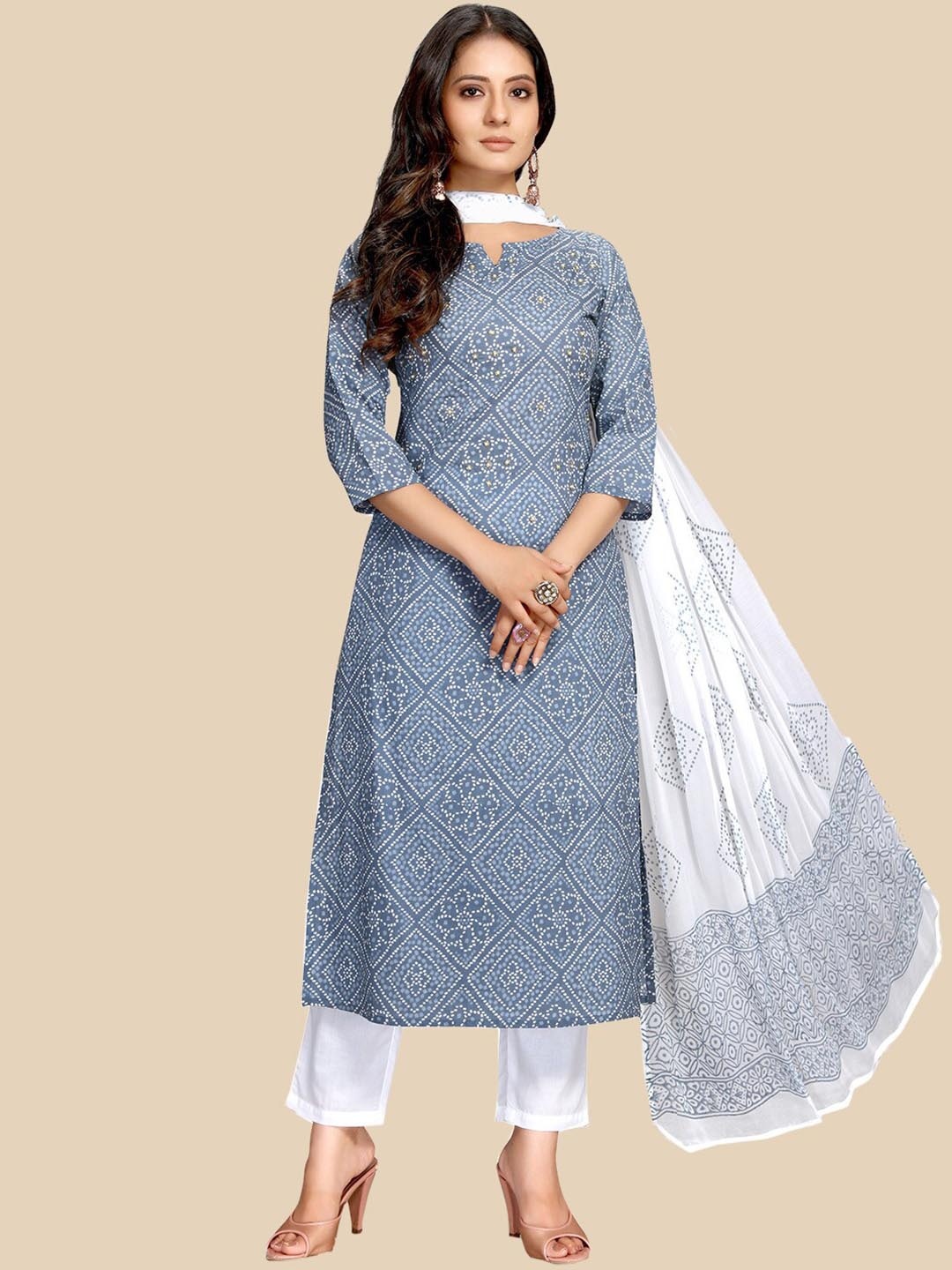 Rajnandini Women Bandhani Embroidered Pure Cotton Kurta with Trousers & With Dupatta, Grey
Rajnandini Women Bandhani Embroidered Pure Cotton Kurta with Trousers & With Dupatta, Grey